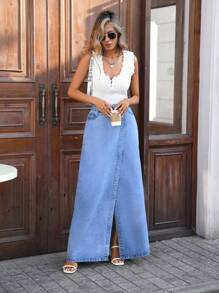 EMERY ROSE Falda de mezclilla casual y elegante para mujer - Azul - Ver 6