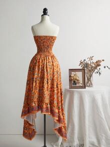 SHEIN Unity Damen-Urlaubskleid mit Pflanzen Muster und Neckholder und asymmetrischem Saum