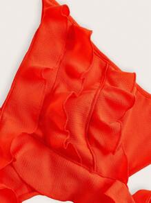 SHEIN SXY Robe orange fendue haute avec volants au dos et à l'encolure ras-du-cou, pour femmes grande taille. Convient pour le début du printemps, le printemps et l'été, la forêt tropicale, les fêtes sur la plage, les vacances au bord de , les soirées autour du feu de camp. Fraîche et légère, coupe slim, confortable à porter, facile à assortir, met la silhouette en valeur.
