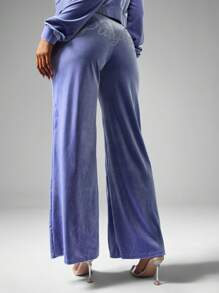 Missguided x Playboy 天鹅绒阔腿家居裤抽绳腰瑜伽休闲裤舒适秋冬裤 - 紫色 - 查看 1