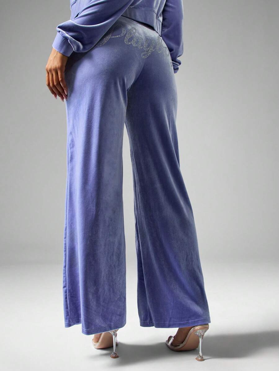 Missguided x Playboy 天鹅绒阔腿家居裤抽绳腰瑜伽休闲裤舒适秋冬裤 - 紫色 - 查看 1