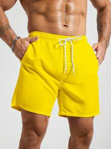Surfspeed Men Solid Drawstring Waist Swim Trunks - Yellow - View 4
