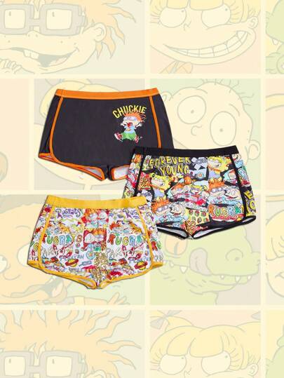 Nick 90's X ROMWE 3pcs/Pack Cartoon Pattern Women's Boxer Briefs