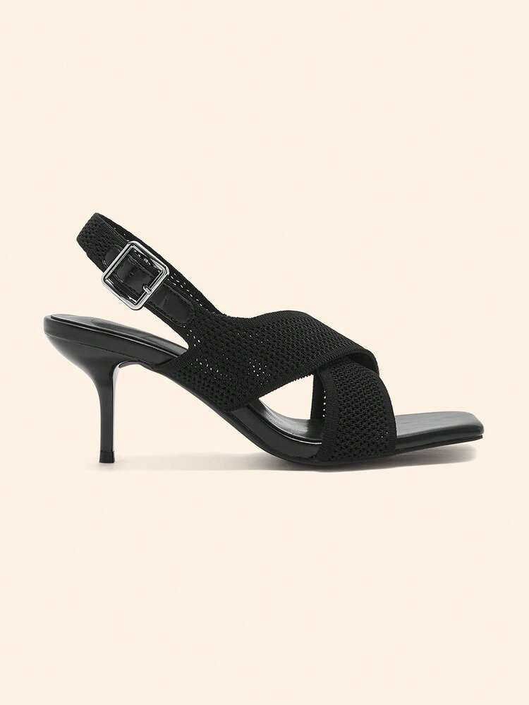 CUCCOO BASICS Women's Fashion Black High Heel Woven Commuter Sandals