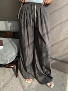 Dazy Plus Pantalones holgados de tiro alto con cordón para mujer de talla grande, casuales, para todas las estaciones, otoño