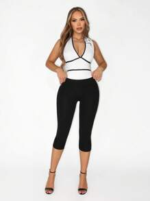 Sirith Damen Farbblock 3D Blumen besetzter Bodysuit