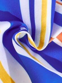 Baby Boy New Summer Striped Casual Drawstring Swim Shorts, Vacation Family Matching (4 Pieces Sold Separately) - Blue - View 7