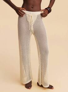 Travachic Women Solid Color Hollow Out Knitted Cover Up Pants,Beach,Summer,Vacation, Crochet - Apricot - View 1