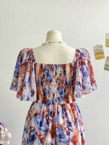 Soleia Đầm Maxi Tay Ngắn In Hoa Voan Cổ Vuông Xếp Ly Ngực Xếp Ly Cỡ Lớn Cho Nữ, Mùa Xuân, Ngày Lễ Tình Nhân, Kỳ Nghỉ - Nhiều màu - Xem 8