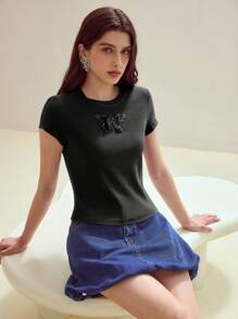 MOTF STUDIO BUTTERFLY PATCHED SHORT SLEEVE T-SHIRT - Black - View 4