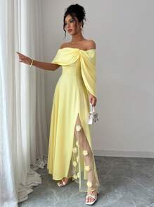 Selianne 女式新款优雅3D花卉束腰黄色长裙