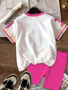 2pcs/Set Young Girl Casual Minimalist School Style Pink Tone, Cute Cartoon Rabbit Number 19 Design, Sweet & Cool Sports Inspired Tank Top & Shorts Set, Suitable For Summer Back To School Or Graduation Season