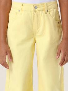SUMWON 女童宽松阔腿牛仔裤柔和柔和春夏节日牛仔裤休闲现代时尚经典趣味 - 黃色 - 查看 5