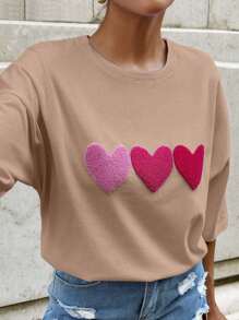 SHEIN Cottnline 100%Cotton WHITE OVERSIZE T-SHIRT WITH EMBROIDERY HEART DETAİL - Beige - View 2