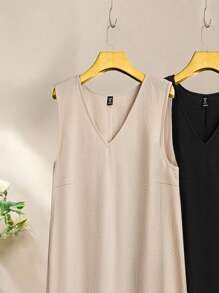 Al Najma Plus Size Women's Casual Solid Color V-Neck Dress