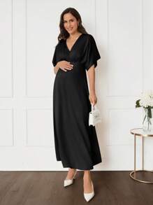 MaterniWear MaterniChic 女士优雅飘逸连衣裙，半正式连衣裙，黑色宽松连衣裙