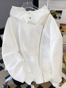 SHEIN EZwear Women's Solid Color Long Sleeve Zip Front Loose Casual Hoodie Pullover Fall