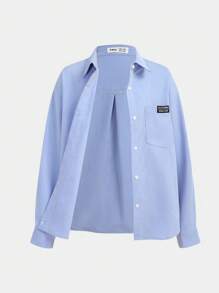 Tween Girl Casual Solid Color Polo Collar Crop Top & Pleated Skirt Co-Ord Set - Blue - View 8