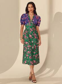 Chiquease 女士优雅花卉拼色连衣裙 - 彩色 - 查看 1