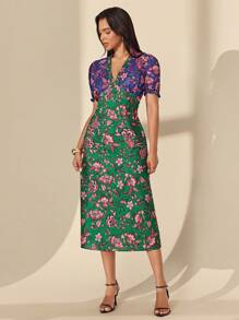 Chiquease 女士优雅花卉拼色连衣裙 - 彩色 - 查看 6