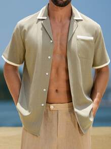 Manfinity RSRT Men's Casual Button Closure Contrast Color Woven Shirt For Holiday - Coffee Brown - View 4