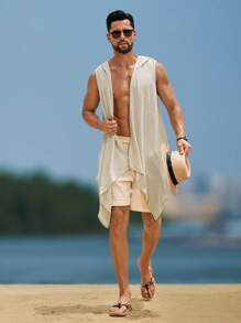 Manfinity RSRT 男士纯色连帽宽松长款背心，度假装