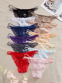SHEIN 12pcs/Set Lace Sexy Women's Bikini Panties, Simple & Comfortable Romantic Underwear - Multicolor - View 2