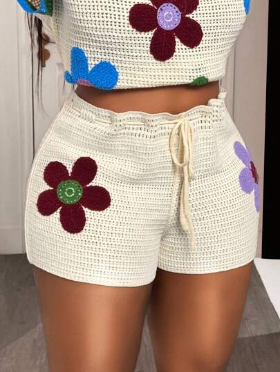 Slaydiva 2025 Otoño/Invierno Nuevo Suéter de lana holgado de color rojo rosa con flores de dibujos animados y pantalones de punto para mujer, estilo de moda callejera/campus/ocio diario/viaje