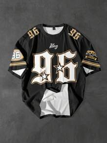 PAVTROS Manfinity Streetrush Men's Casual Loose Fit Letter & Numeric Pattern Short Sleeve T-Shirt - Multicolor - View 1