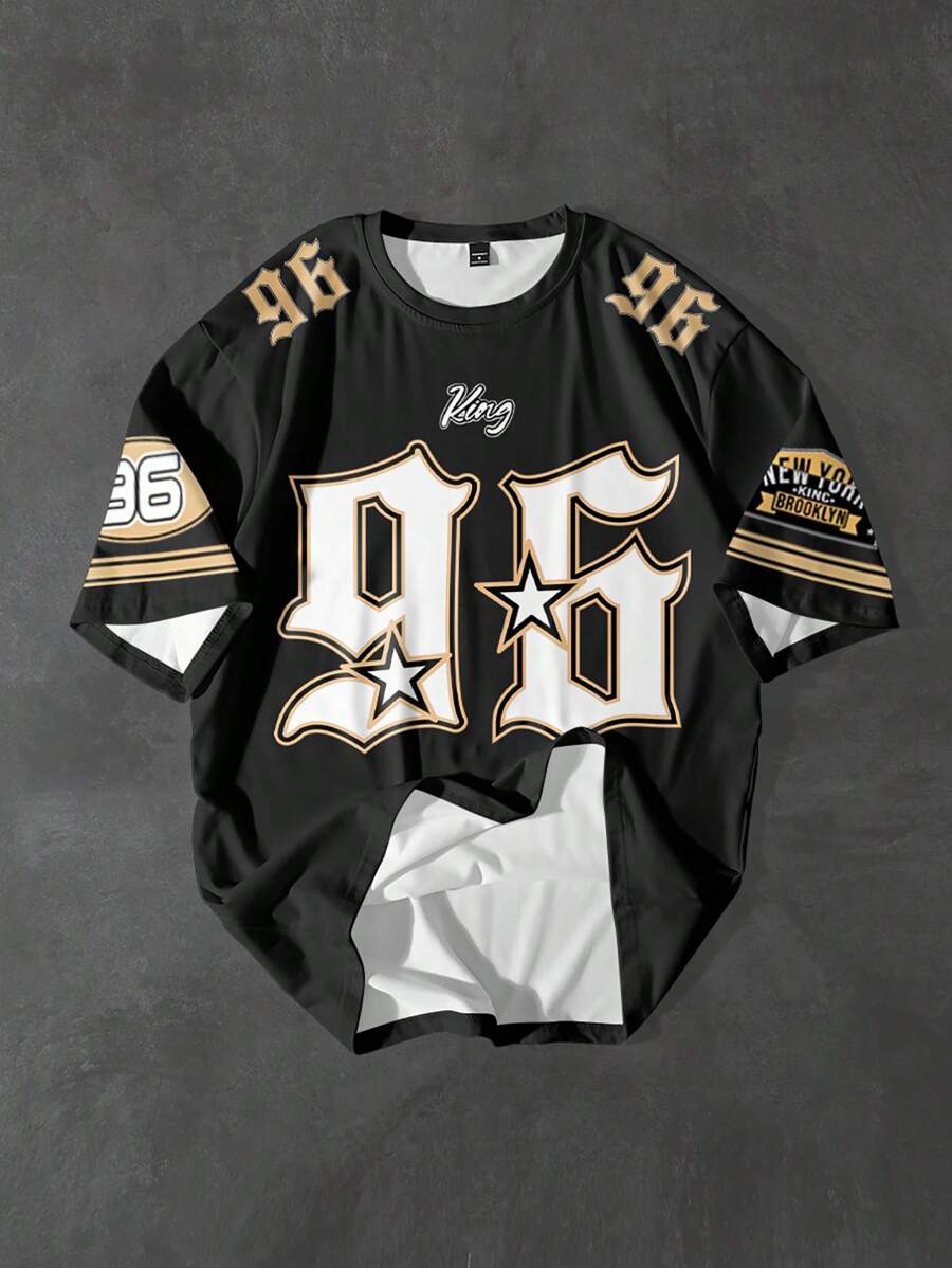 PAVTROS Manfinity Streetrush Men's Casual Loose Fit Letter & Numeric Pattern Short Sleeve T-Shirt - Multicolor - View 1