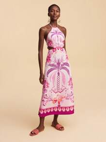 Travachic Vestido feminino com estampa de tecido e ombros de fora, sem costas - Rosa - Ver 5