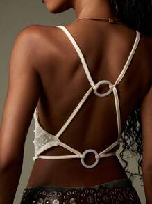 MISSGUIDED Parte superior halter sin espalda de cultivo de cuello de cowl con ribete de perlas texturizadas para fiestas de verano, festivales y eventos de boutique - Albaricoque - Ver 1