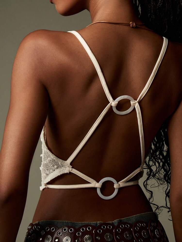 MISSGUIDED Textured Pearl Trim Cowl Neck Crop Cami Halter Top Festival Boutique Summer Beach Party Backless Evening Tank