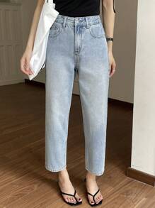 DAZY 女式标准腰身修身直筒七分裤，休闲都市街头风牛仔裤