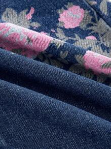 ROMWE Fairycore Vintage Floral Print Washed Loose Baggy Flared Jeans For Women, Summer - Blue - View 4