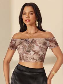 Almamuse Women's Elegant Fitted Print Knit Top - Multicolor - View 3