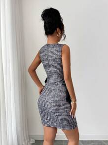 Elenzga 无袖圆领收腰优雅浪漫女士中长连衣裙，适合通勤