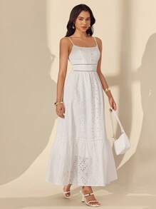 Almamuse Women's Elegant Embroidered Patchwork Midi Slip Dress