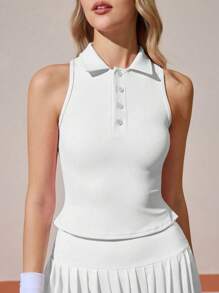 CourtClass Women's Fitted Sleeveless Sport Polo Shirt For Tennis And Outdoor Exercises, Pink Tennis Dress Golf Tennis Dress Tennis Clothes For Women Golf Tops For Women Tennis Top - White - View 6