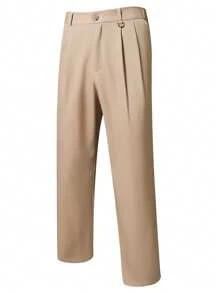 Manfinity Bizformal Men's Casual Simple Solid Color Fold Pleated Side Pocket Fitted Suit Pants