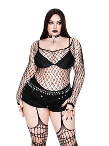 Whyspr 大码女式方领长袖透视激光切割性感衬衫