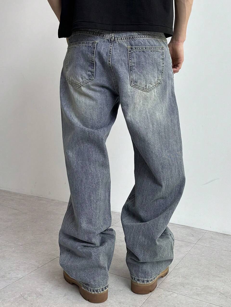 Spring Distressed Vintage Washed Blue Men's Denim Jeans