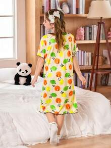 SHEIN 女童水果图案印花休闲宽松睡裙 - 黃色 - 查看 2