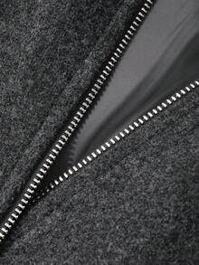 FRIFUL Women's Solid Color Drop Shoulder Zipper Front Leisure Loose Jacket Grey Jacket Oversized Jacket Crop Jacket Tweed Jacket Women Zip Up Jacket Fall/Winter Women Coats - Dark Grey - View 9