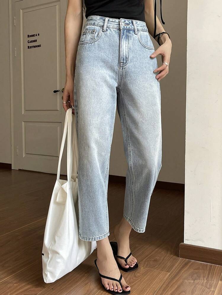 Women Regular Waist Slim Straight Leg 7/8 Length Jeans, Casual Urban Streetwear Denim Pants