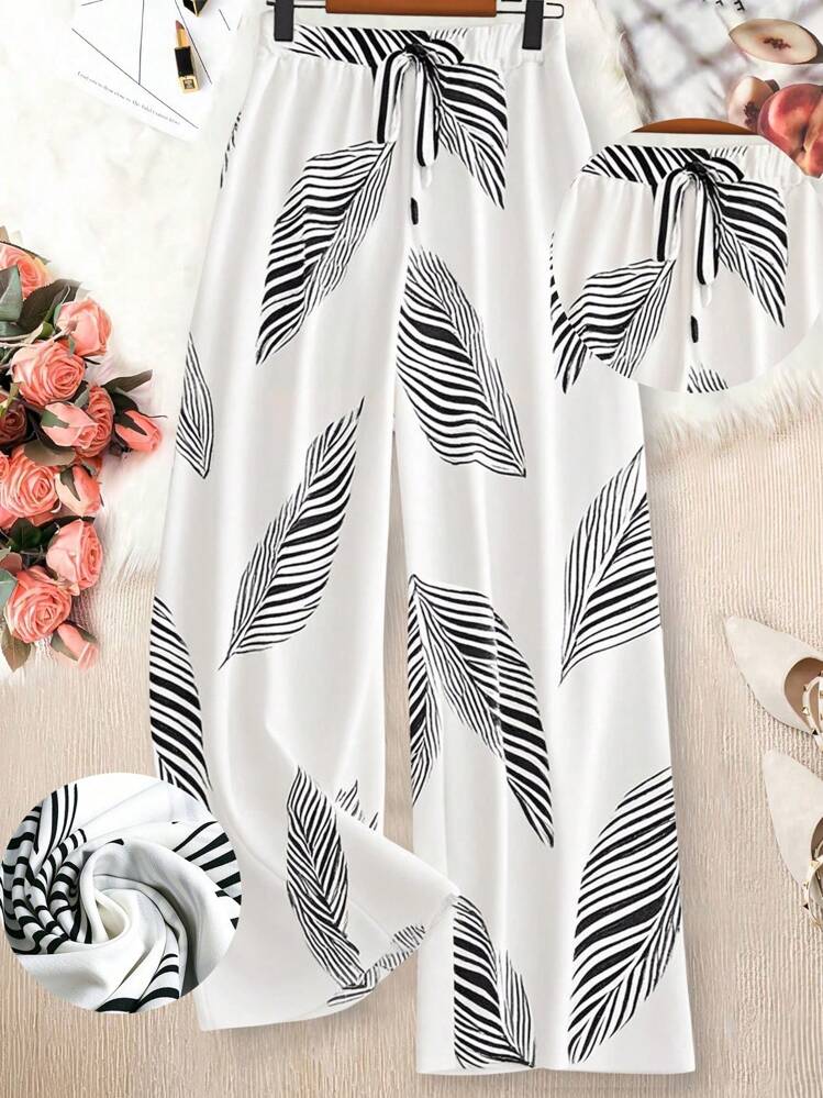 EMERY ROSE Women Simple Printed Casual Pants Fall Cloth For Women - White - View 1