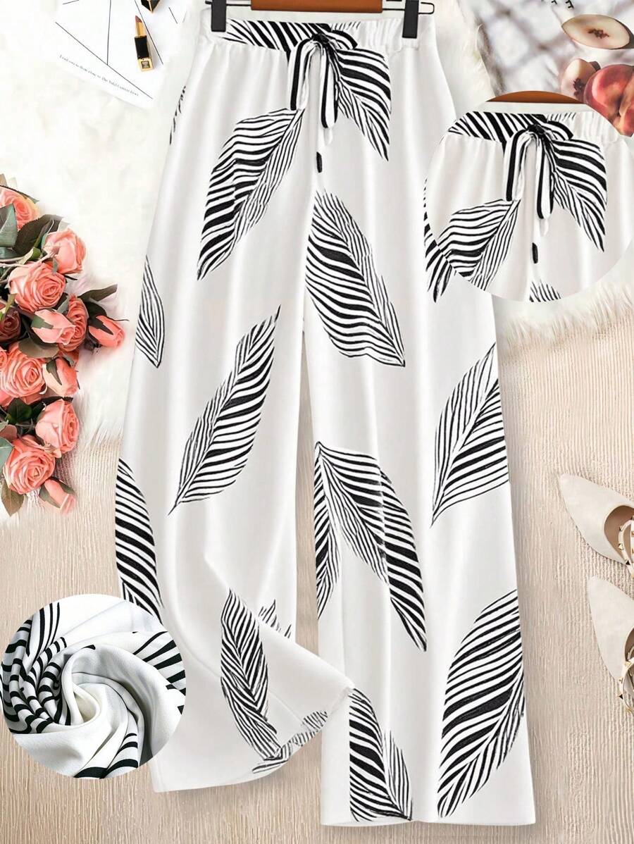 EMERY ROSE 女士简约印花休闲裤 - 白色 - 查看 1