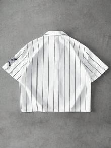 PAVTROS Manfinity Streetrush Men's Street-Style Popular INS Match Baseball Shirt, Fashion College Sports Baseball, Boyfriend/Husband Gift, Anniversary Gift, Fashionable Loose Street Casual Shirt, 23 Jersey Shirt, California Jersey, Pinstripe Baseball Jersey, Baseball Shirts - Multicolor - View 2