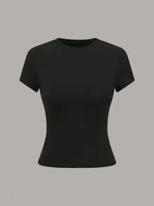 GlowEve Femmes décontracté Couleur Unie Col Rond Manches Courtes T-Shirt, Été