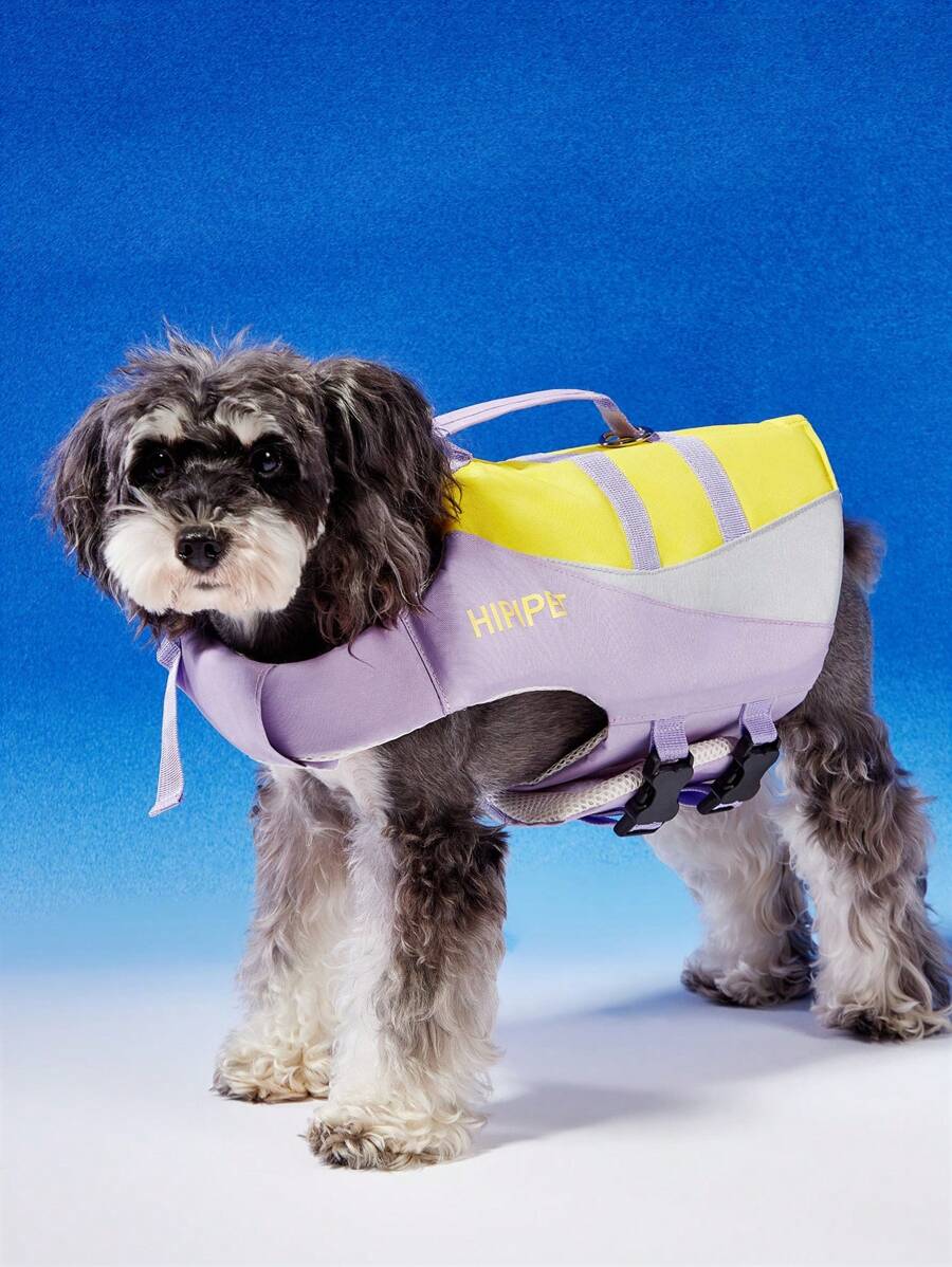 PETSIN Chaleco salvavidas para mascotas con estampado patchwork morado de HIPIPET, diseño sencillo para primavera y verano, cómodo, con alta flotabilidad, correa ajustable, ropa de baño para mascotas - Multicolor - Ver 1